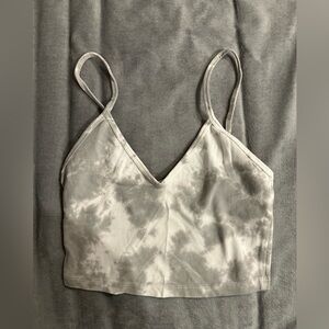Zara White and Gray Tie-Dye Top